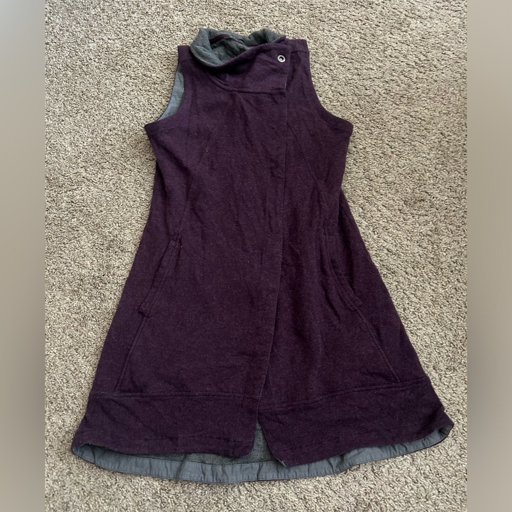 Toad & Co Wildling Long Vest Asymmetrical Snap Closure M Wool Blend Gray Purple